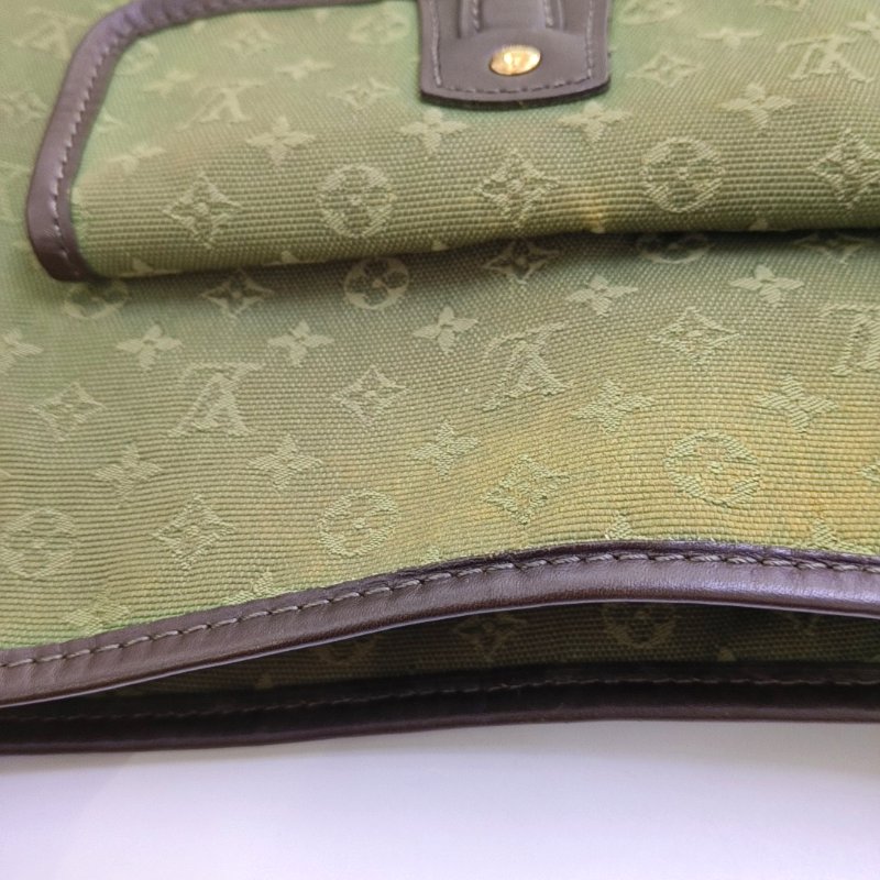 LOUIS VUITTON MARY KATE 綠色帆布 老花斜背包單肩包 金色五金-17