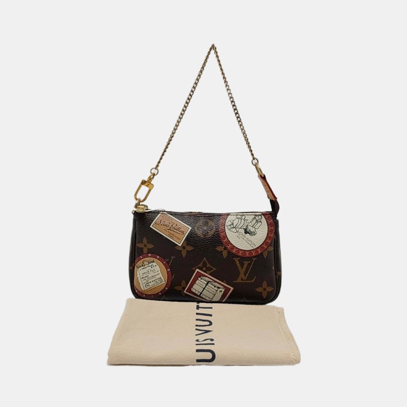 LOUIS VUITTON ACCESSOIRES 迷你 棕色塗層帆布老花印花小麻將手提包手拿包 金色五金-7