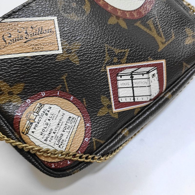 LOUIS VUITTON ACCESSOIRES 迷你 棕色塗層帆布老花印花小麻將手提包手拿包 金色五金-8