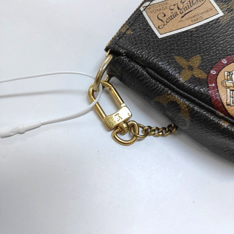 LOUIS VUITTON ACCESSOIRES 迷你 棕色塗層帆布老花印花小麻將手提包手拿包 金色五金-9