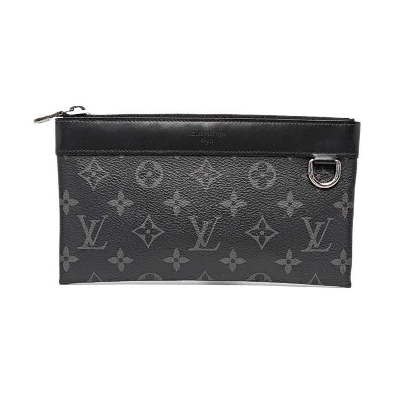 LOUIS VUITTON DISCOVERY 小號 黑色塗層帆布老花手拿包 銀色五金-0