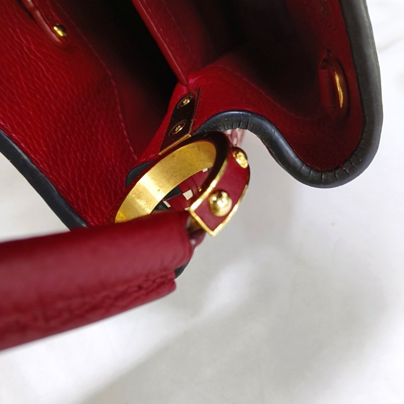 LOUIS VUITTON CAPUCINES 紅色牛皮編織單肩包 金色五金 可拆卸肩帶-10