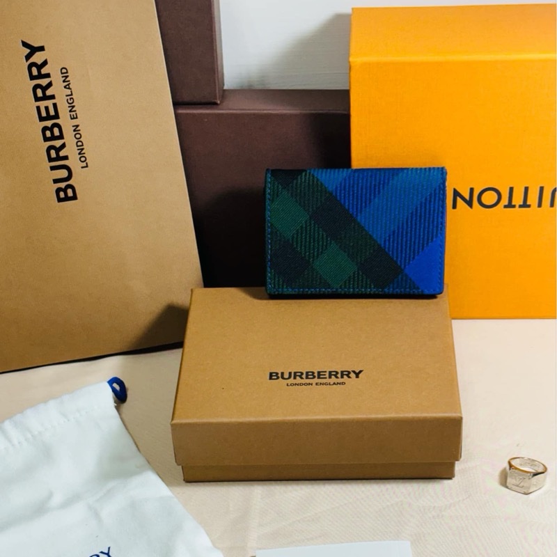 🎁全新盒裝 2024新款 Burberry 巴寶莉 騎士藍格紋 卡包/名片夾/卡夾-1