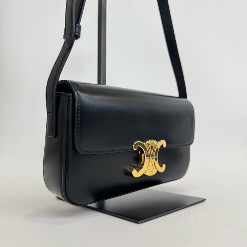 Celine TRIOMPHE 凱旋門 亮澤牛皮革 黑色金扣 肩背包 斜背包-3