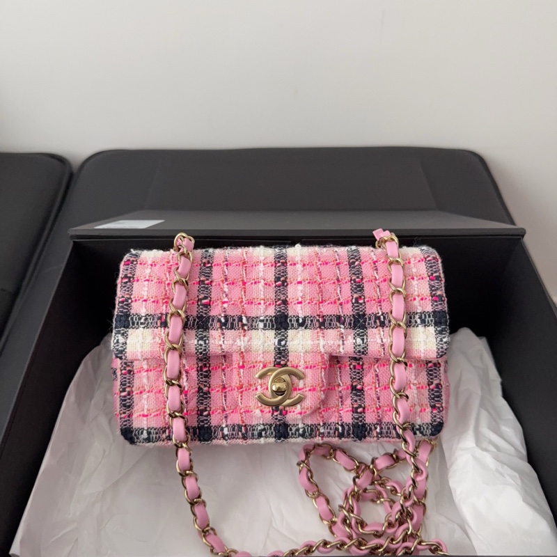 Chanel minicoco CF20 粉色毛呢款 24S-4
