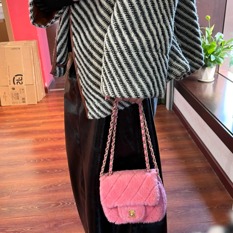 Chanel 方胖 CF17 粉色毛呢 「稀有限量款」 毛絨絨方胖-10
