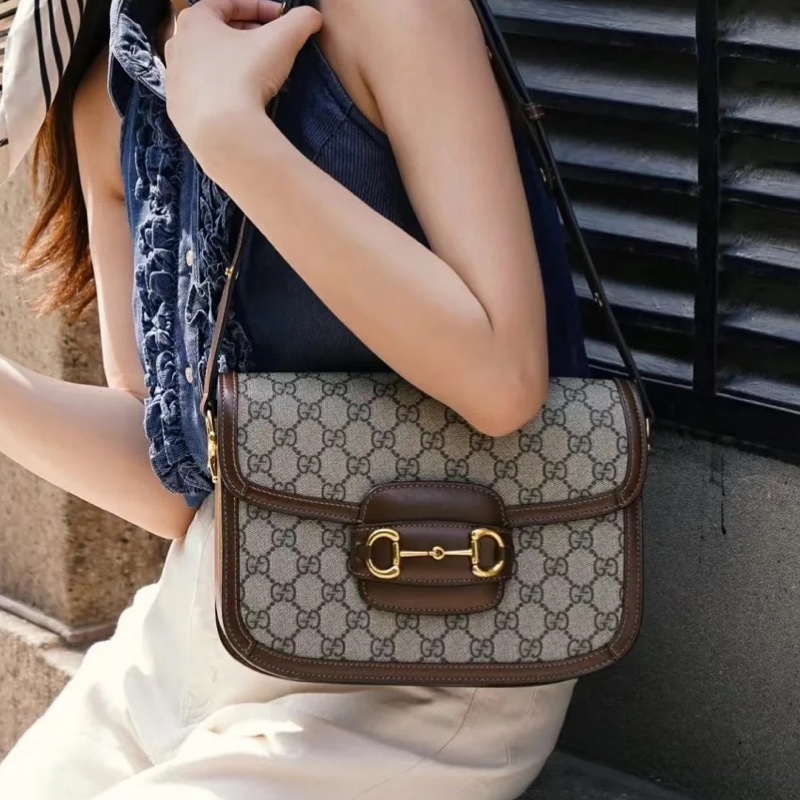 百搭明星同款😍Gucci古馳老花horsebit1955系列馬鞍包單肩斜挎包-0