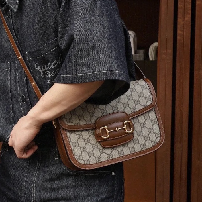 百搭明星同款😍Gucci古馳老花horsebit1955系列馬鞍包單肩斜挎包-5
