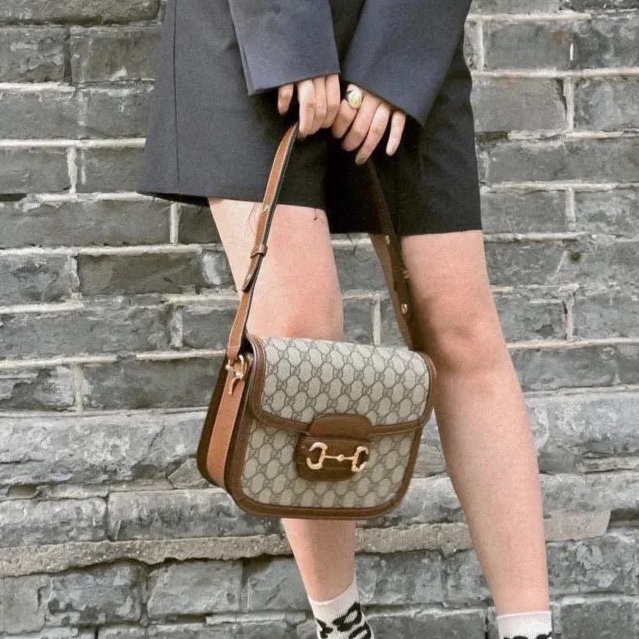 百搭明星同款😍Gucci古馳老花horsebit1955系列馬鞍包單肩斜挎包-11