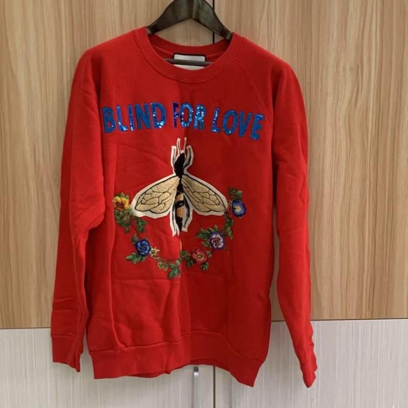 gucci 連帽蜜蜂pa長款衣服,長袖,紅色-0