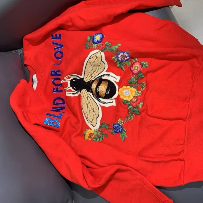 gucci 連帽蜜蜂pa長款衣服,長袖,紅色-2