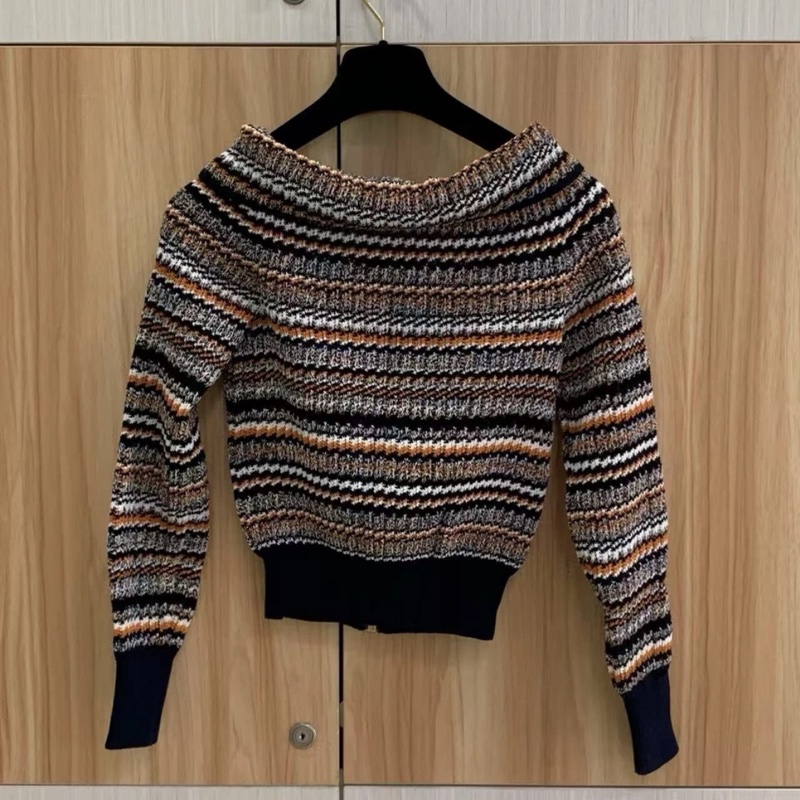 Chanel 棉質刺繡裝飾長袖外套毛衣 條紋34-1