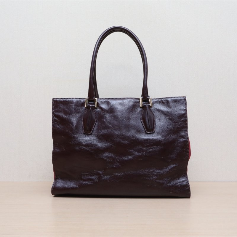 TODS 酒紅色牛皮金扣托特手提單肩包肩背包-1