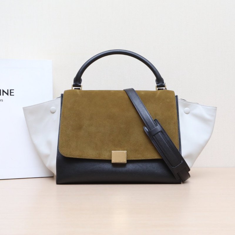 CELINE Trapeze秋千包中號30拼色牛皮/麂皮金扣肩背包-0