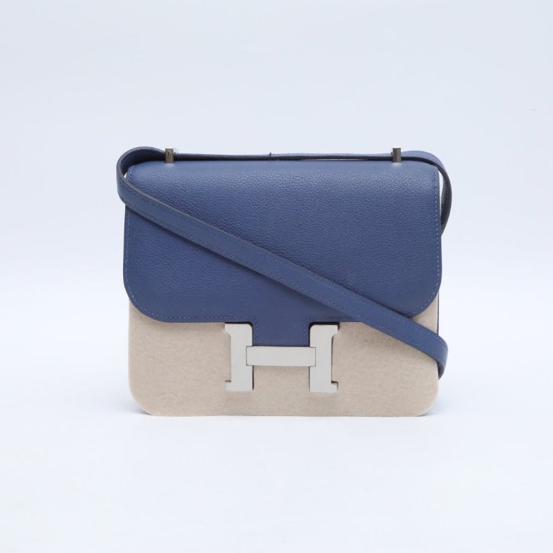 HERMES Constance康康197E明藍色EC皮U刻銀扣肩背包-1