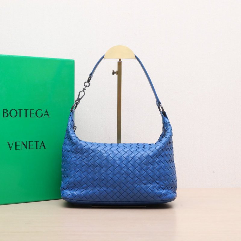 BOTTEGA VENETA 藍色羊皮鎢鋼扣編織飯盒包單肩包肩背包-0