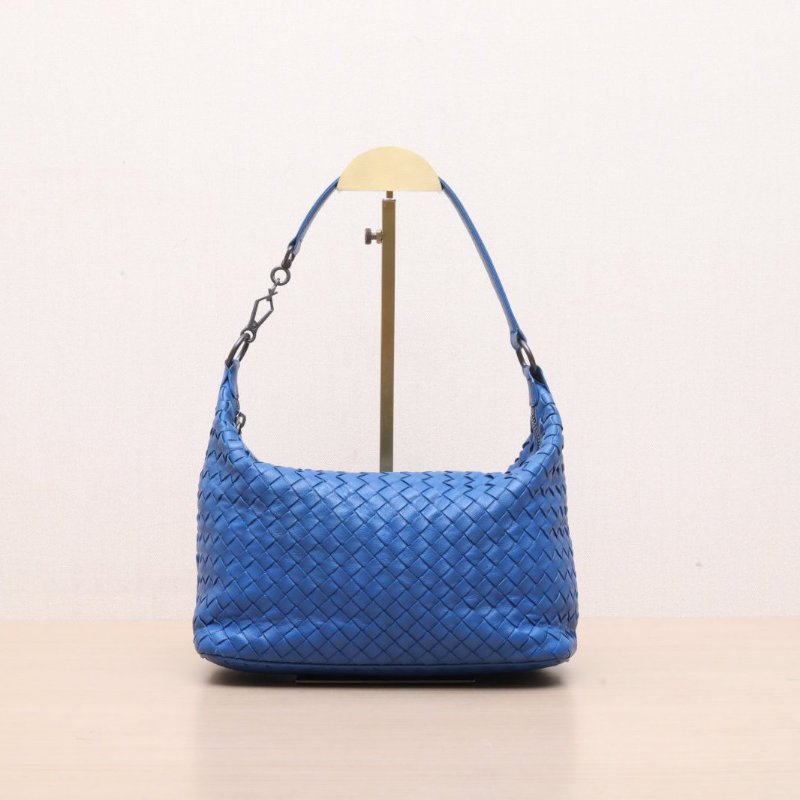 BOTTEGA VENETA 藍色羊皮鎢鋼扣編織飯盒包單肩包肩背包-1