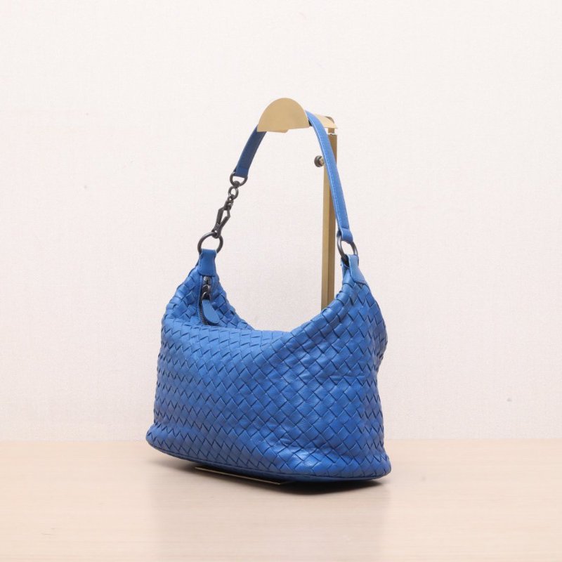 BOTTEGA VENETA 藍色羊皮鎢鋼扣編織飯盒包單肩包肩背包-2