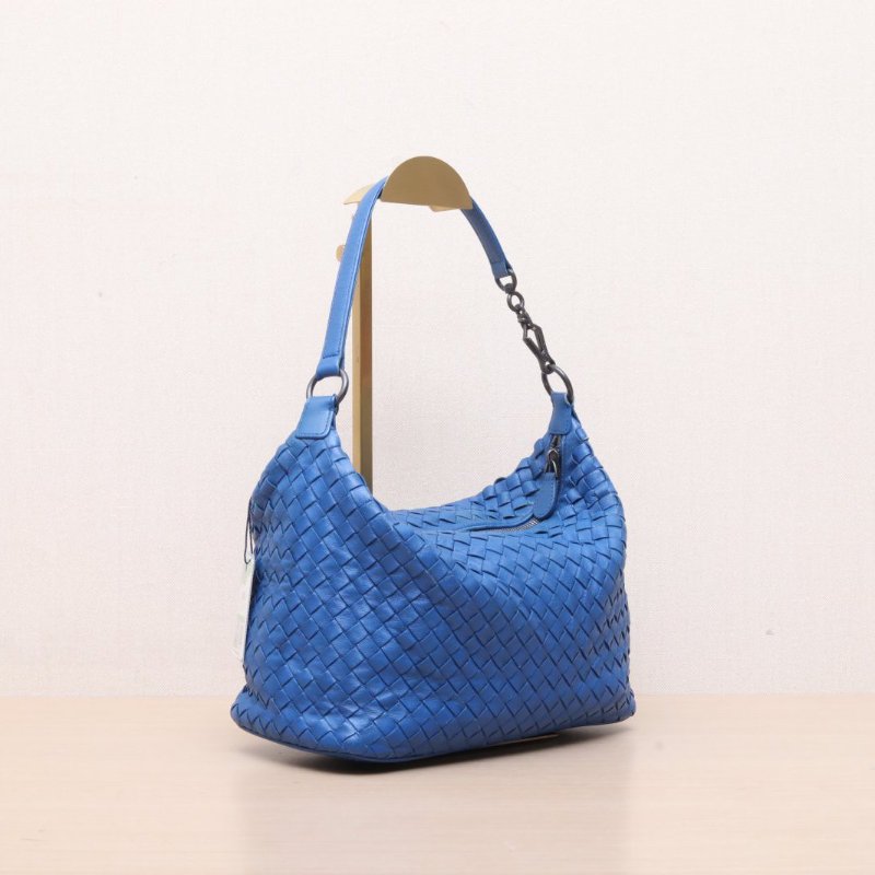 BOTTEGA VENETA 藍色羊皮鎢鋼扣編織飯盒包單肩包肩背包-4