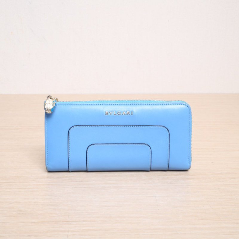 BVLGARI 藍色牛皮錢包肩背包-1