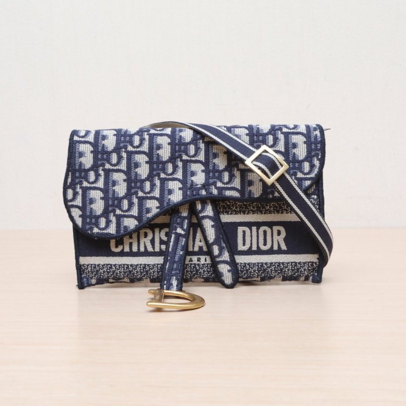 DIOR SADDLE馬鞍腰包21墨藍色帆布金扣2020Oblique印花字母刺繡肩背包-1