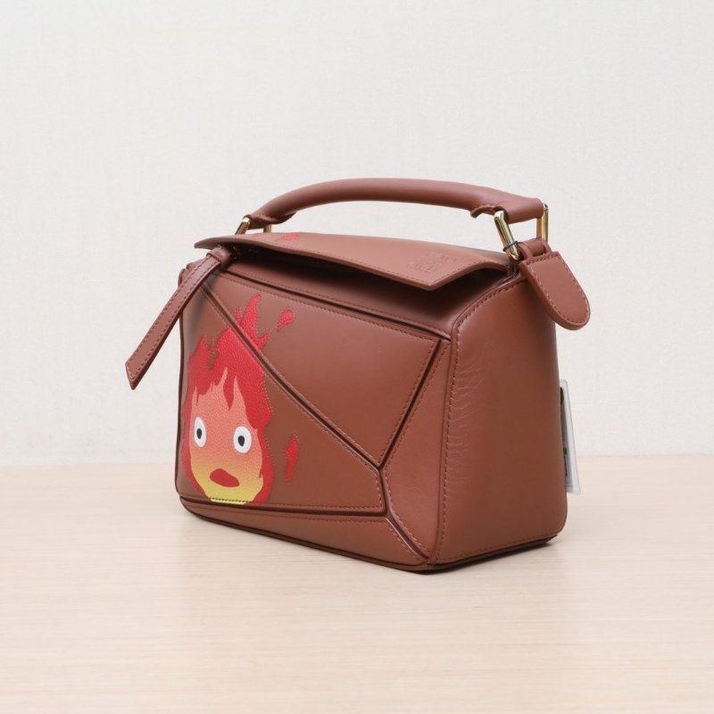 LOEWE Puzzle24幾何包小號紅棕色牛皮肩背包-4