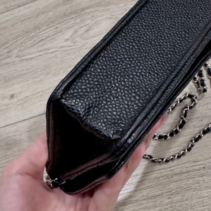 Chanel woc 荔枝牛皮 黑銀 卡片-7