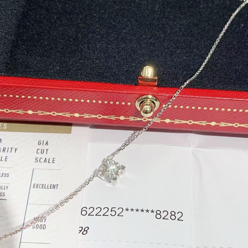 Cartier卡地亞牛頭石鑽石項鍊 50 份白金項鍊,主鑽 0.52ct,顏色 H,淨度 vs1-4