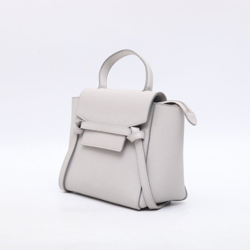 CELINE Belt鯰魚包Nano20珍珠灰牛皮銀扣肩背包-2