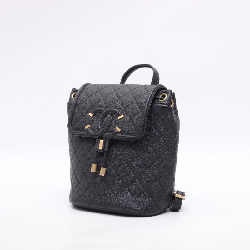 CHANEL 黑色荔枝牛皮28開金扣香奈兒chanel荔枝牛皮雙肩包肩背包-2