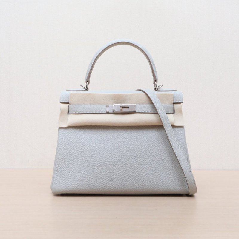HERMES Kelly2880珍珠灰Togo皮B刻銀扣肩背包-1