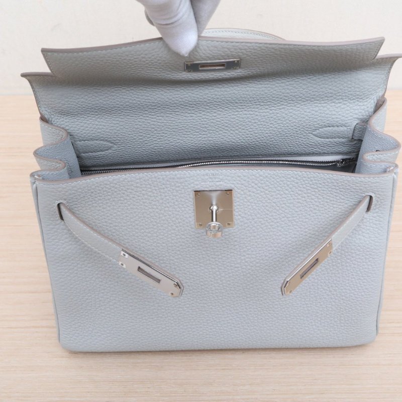 HERMES Kelly2880珍珠灰Togo皮B刻銀扣肩背包-3