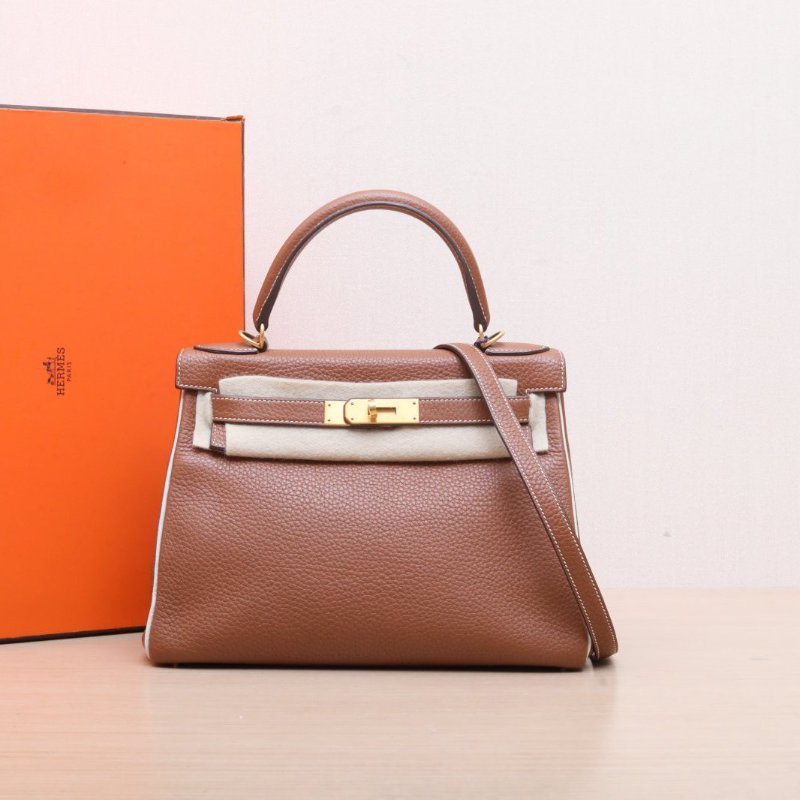 HERMES Kelly2837金棕色TC皮D刻金扣肩背包-0