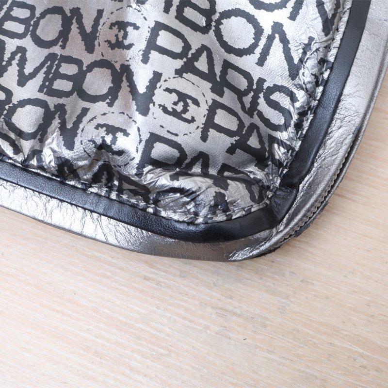 CHANEL 銀色帆布12開銀扣塗鴉手提托特包45肩背包-3