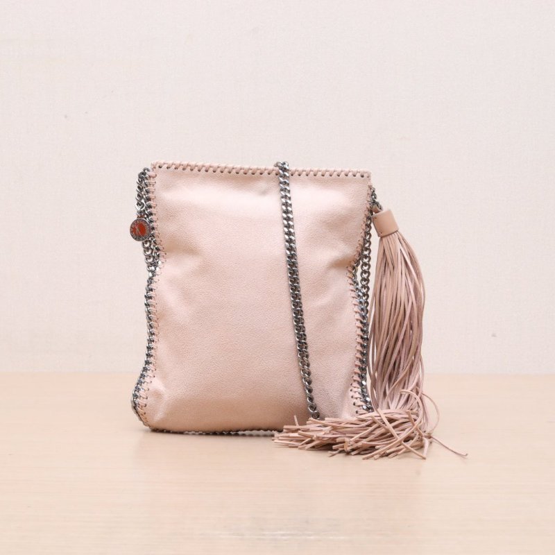 Stella McCartney 裸粉色科技皮流蘇鏈條斜挎包肩背包-0