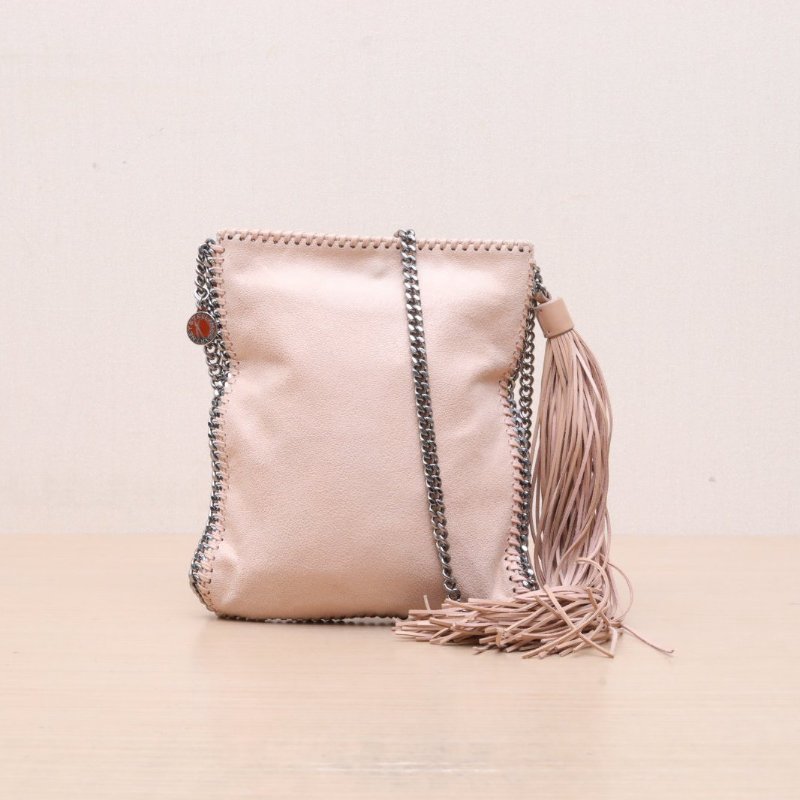 Stella McCartney 裸粉色科技皮流蘇鏈條斜挎包肩背包-1