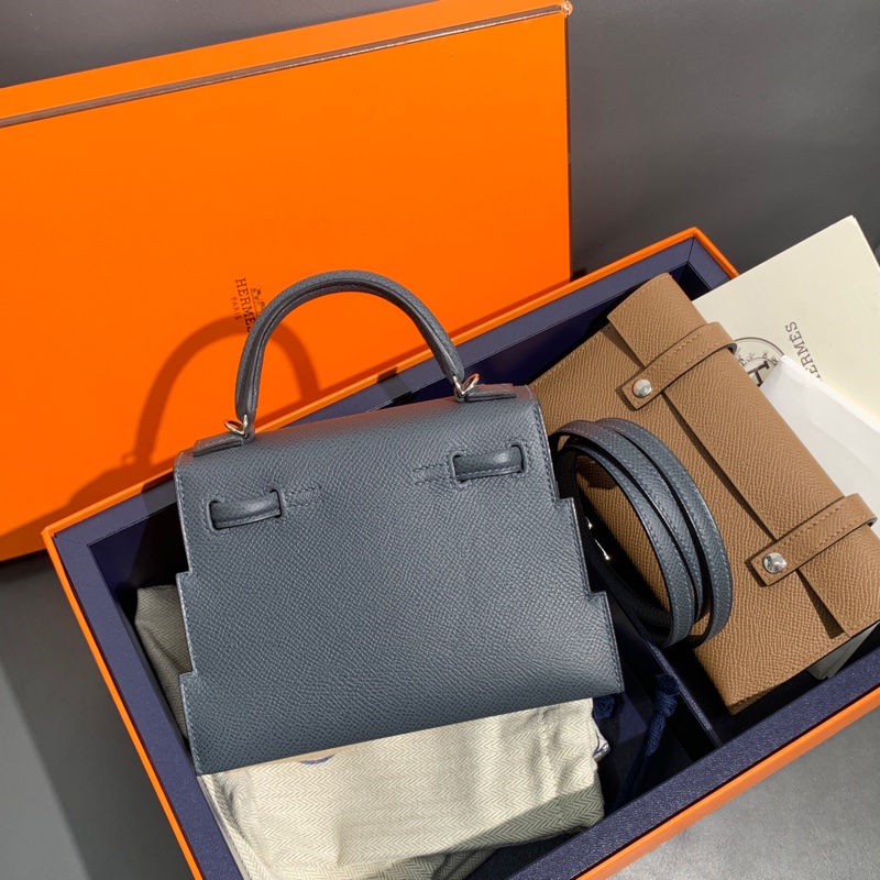 Hermes愛馬仕Kelly doll馬賽克娃娃包,H0霧霾灰,Epsom皮,銀扣,w刻,迷你尺寸-1