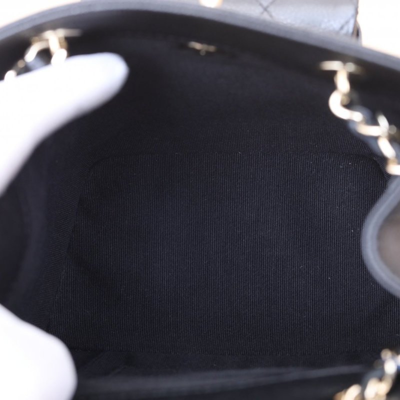 CHANEL 23KCargoDuma坦克雙肩包小號18黑色荔枝牛皮晶片開淺金扣肩背包-3
