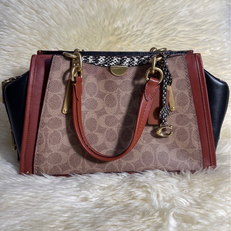 Coach Dreamer 棕色Signature 帆布搭配酒紅色及深藍色皮革飾邊 73549-0