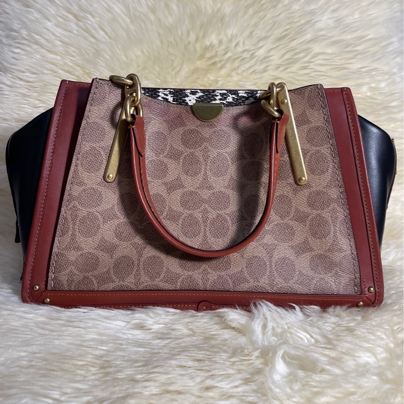 Coach Dreamer 棕色Signature 帆布搭配酒紅色及深藍色皮革飾邊 73549-1