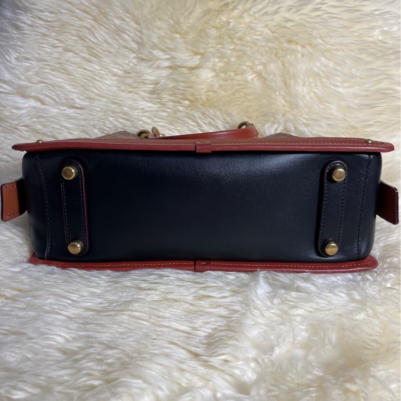 Coach Dreamer 棕色Signature 帆布搭配酒紅色及深藍色皮革飾邊 73549-2