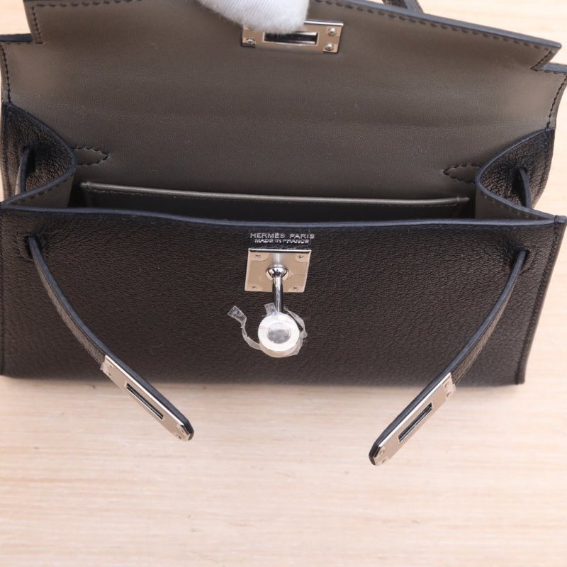 HERMES MiniKelly二代1989黑色Chevre山羊皮W刻銀扣肩背包-3