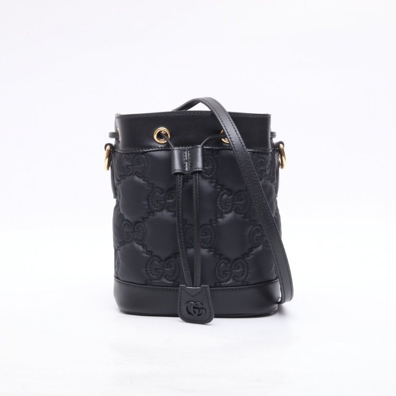GUCCI 黑色牛皮尼龍金扣古馳/GucciGG新款小水桶，尺寸:19x15雙肩帶/肩背包-1
