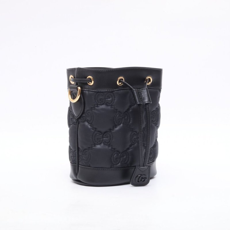 GUCCI 黑色牛皮尼龍金扣古馳/GucciGG新款小水桶，尺寸:19x15雙肩帶/肩背包-3
