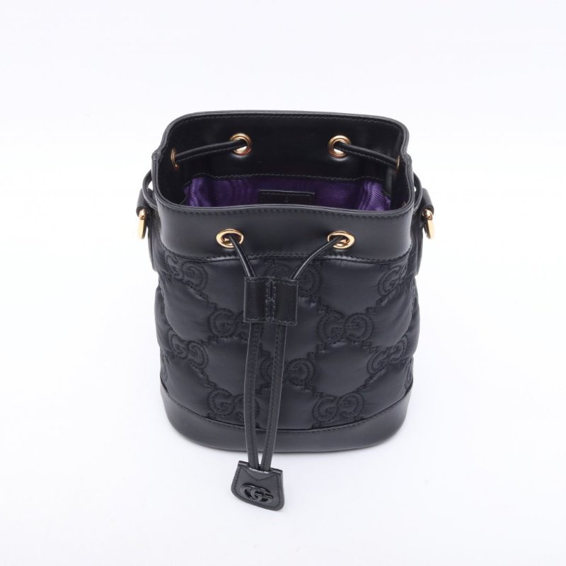 GUCCI 黑色牛皮尼龍金扣古馳/GucciGG新款小水桶，尺寸:19x15雙肩帶/肩背包-4