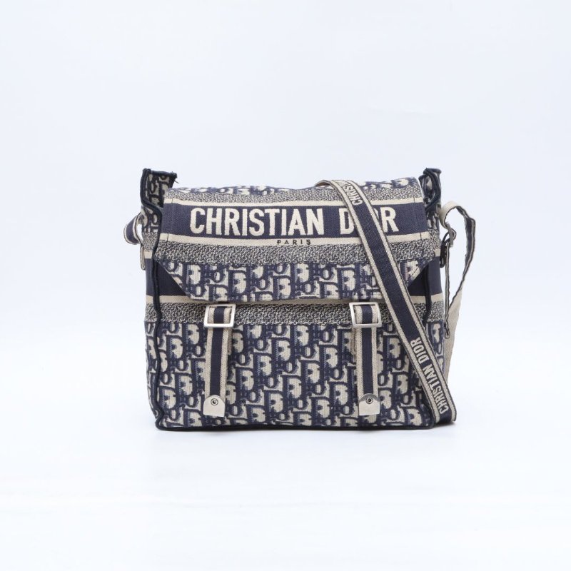 DIOR 藍色帆布Dior迪奧老花印花郵差包肩背包-1