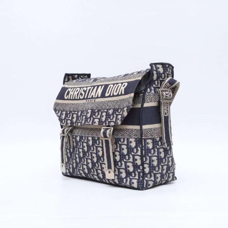 DIOR 藍色帆布Dior迪奧老花印花郵差包肩背包-2