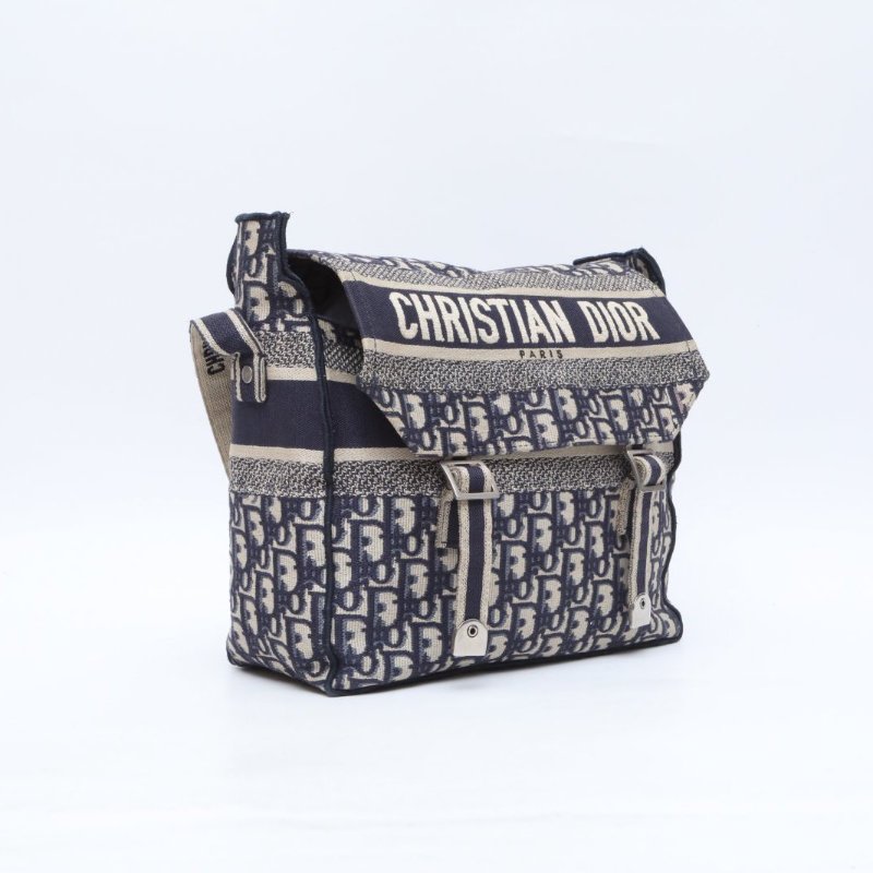 DIOR 藍色帆布Dior迪奧老花印花郵差包肩背包-3