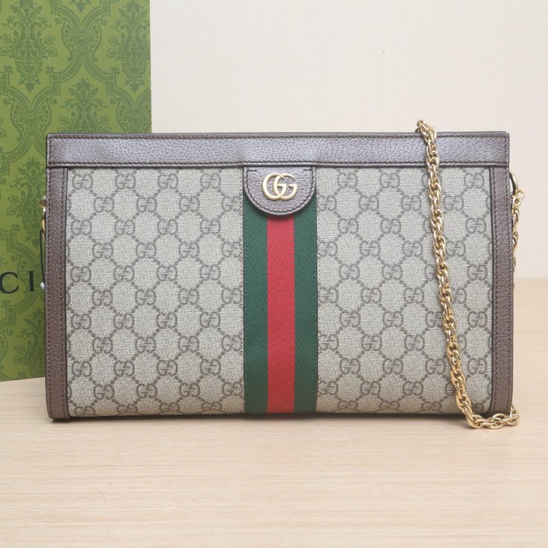 GUCCI Ophidia夾子包中號32烏木色PVC金扣肩背包-0
