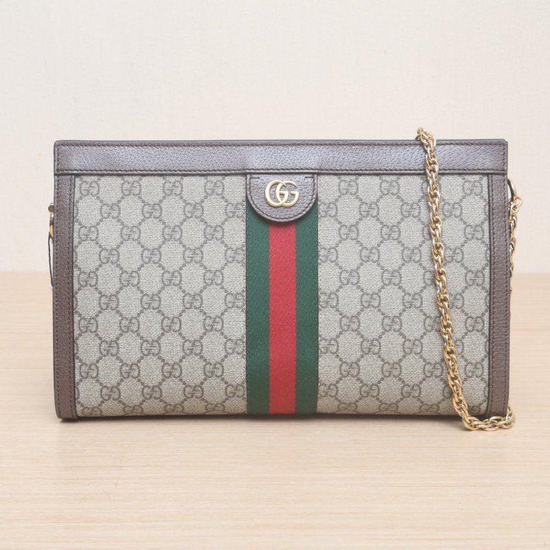 GUCCI Ophidia夾子包中號32烏木色PVC金扣肩背包-1